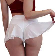 UNIROSE Women's G-string Mini Ruffle Shorts Sexy Club Pants Booty Shorts  Hot Dance Skirts Underwear Tangas Lingerie T-string T Back Hipster Briefs  Underpant High Leg panties pa training B10-White at Amazon Women's