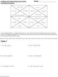 Polynomial addition and subtraction worksheet name: Add And Subtract Polynomials Coloring Worksheet By Mrs E Teaches Math
