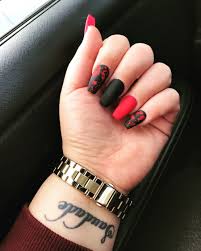 Black And Red Coffin Nails Black Red Red Foil Matte Coffin Nails Red Black Nails Coffin Nails Matte Red Matte Nails