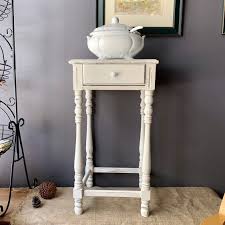 Antique Tall Side Table Painted In White With Chalk Paint And Etsy White Side Table Bedroom Tall Side Table White Side Tables