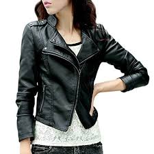 Artfasion Womens Slim Tailoring Faux Leather Pu Short Jacket Coat Continue To The Product At The Imag Leather Coat Womens Leather Zipper Coats Jackets Women