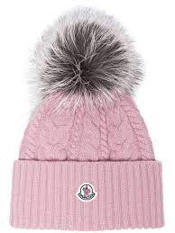 Moncler Pink Wool Beanie Hat With Pom Pom Farfetch Womens Fashion Accessories Fur Pom Pom Beanie Wool Beanie
