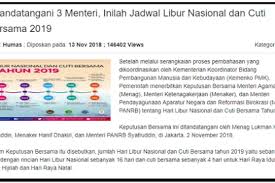 Ditandatangani 3 Menteri Inilah Jadwal Libur Nasional Dan Cuti Bersama 2019 Di 2020 Liburan Persamaan Humas