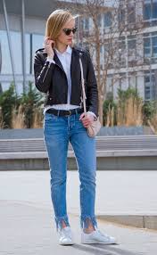 Calça Jeans E Jaqueta De Couro Street Style Look Com Calca Jeans Jaqueta De Couro E Tenis Ideias Fashion Designer De Roupa Pano