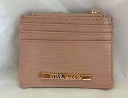 Steve Madden Card Wallet I D Holder Pink Blush Zipper Pocket Mini Faux Leather Steve Madden Wallet Wallet Card Wallet