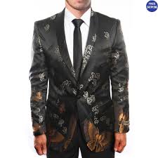 Black And Gold Blazer Mens Black Gold And Silver Tuxedo Jacket Slim Fit With Pattern Blazer Prom Wedding White Tuxedo Jacket Prom Suits Gold Prom Suit