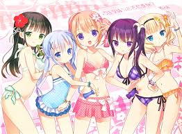 Девчонки в бикини на роликах бороздят космос. Wallpaper Anime Girls Kawaii Girl White Skin Bikini Swimwear Gochuumon Wa Usagi Desu Ka Kafuu Chino Tedeza Rize Hoto Kokoa Kirima Sharo Ujimatsu Chiya Pink 1280x942 Gatosardina 1400459 Hd Wallpapers Wallhere