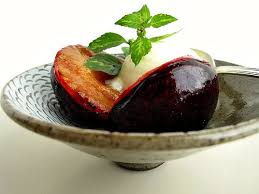 Brown Sugar Glazed Grilled Plums With Lavender Creme Fraiche Ice Cream Grilled Plum Brown Sugar Glaze Breakfast Dessert