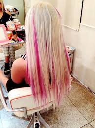 Customize your avatar with the straight blonde hair extensions w pink tips and millions of other items. Platinum Blonde With Hot Pink Streaks Hair Styles Hot Pink Hair Unnatural Hair Color
