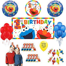 E&l cookie monster 3 in 1 baby boy high chair decorations set, high chair banner & one adventure themed crown & one cake topper, for baby boy birthday party supplies 4.6 out of 5 stars 178 $16.99 $ 16. Sesame Street First Birthday Elmo And Cookie Monster Party Supply Balloon And Photo Prop Selfie Kit Walmart Com Walmart Com