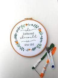 Is an instant download pdf file. Modern Embroidery Quote With Flower Wreath Hand Stitched Hoop Art Feminist Art Inspirational Gift Embroidery Flowers Hand Embroidery Embroidery Patterns