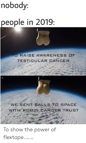 Testicular cancer? answered by dr. Nobody People In 2019 To Raise Awareness Of Testicular Cancer We Sent Balls To Space With Robln Cancer Trust To Show The Power Of Flextape Reddit Meme On Me Me