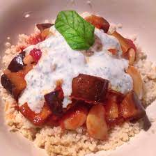 Lemon and mint aubergine tagine with almond couscous. 3 Morocco Lemon And Mint Aubergine Tagine With Almond Couscous Around The World In 80 Vegetarian Recipes