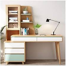 Kalmar Computer Desk Solid Wood Desk Bookcase Combination Retractable Bookcase Computer Desk Study Table In 2020 Solid Wood Table Tops Study Room Decor Study Table