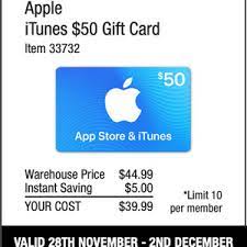 Can buy physical products and can be used to buy itunes gift cards. 50 Itunes Gift Cards For 39 99 Costco Membership Required Ozbargain