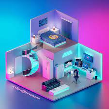 Design Of Gaming Room Made In Blender 3d Illustra Mrvettore Mrvettore Media Photos Videos Game Room Design Small Game Rooms Video Game Room Design