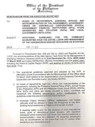 Read Additional Guidelines For The Community Quarantine Over The Entire Luzon And Management Of The Covid 19 Situation