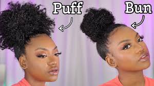 Updated Curly Top Knot Bun Curly Puff On Natural Hair In 2020 Curly Top Knot Natural Hair Puff Natural Hair Bun Styles