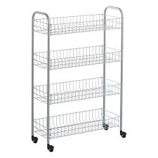 Move easily with 4 plastic wheels and fix the location with 2 braking wheels. Rolling Cart Silver 4 Tier Slim Rolling Cart The Container Store