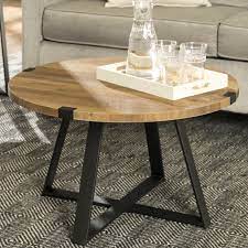 Round Oak Coffee Table With Metal Base Foster Furniture123