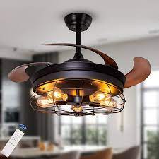 These fans are available in a variety of sizes and you can select them according to kichler ceiling fans also provide a wide range of low profile ceiling fans with cool touch control system. Buy Ohniyou 42 Industrial Ceiling Fan With Lights Remote Control 5 Light Vintage Retractable Black Cage Flush Mount Ceiling Fan Lighting Fixture For Kitchen Bedroom Living Room Dining Room Farmhouse Online In Turkey