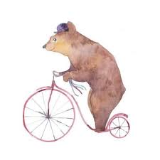 Watercolor Cartoon Bear On Retro Bicycle Hand Drawn Fairytale Animal With Hat And Vintage Transporby Eisfrei Bear Cartoon Retro Bicycle Bicycle Art