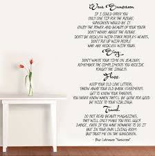 Awesome Wall Decal Featuring The Wear Sunscreen Song Lyrics By Baz Luhrmann Vinyl Wall Decals Wear Sunscreen Sunscreen Song