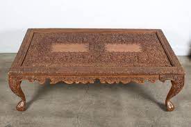 Add asian essence to your living space with these intricately carved and decorated, altar table, elephant heads coffee and end tables. Anglo Indian Hand Carved Coffee Table E Mosaik