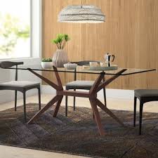 Chestnut • glass top : Modern Contemporary X Base Dining Table Allmodern