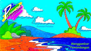 Anak anak bisa mewarnai gambar pemandangan gunung hutang pantai bawah laut danau dsb. Cara Menggambar Pemandangan Pantai Dan Mewarnai Untuk Anak Anak Youtube