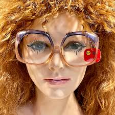 Vintage 1970 1980 Blue Orange Clear Oversized Rectangle Sunglasses