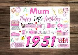 May your 70th birthday bring you all the joy you deserve in life. Mum Mother Happy 70th Birthday Card Greeting 1951 Memories Birth Year Facts Pink Ebay
