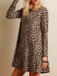 Leopard Print Long Sleeve A Line Dress Choies Com Leopard Print Dress Leopard Print Outfits Long Sleeve Print Dress