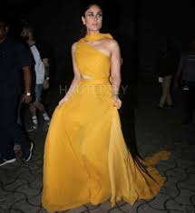 Beautiful Kareena K Khan In Yellow Vision Strapless Dress Formal Long Gown Dresses
