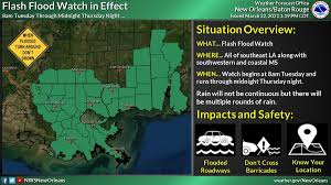 A flash flood watch ( same code: Flash Flood Watch Up For Southeastern Louisiana Heavy Rains Set To Hit Area This Week Weather Traffic Theadvocate Com