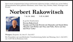 Upload, livestream, and create your own videos, all in hd. Traueranzeigen Von Norbert Rakowitsch Rz Trauer De