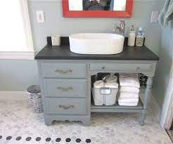 You can turn this cabinet into a lovely vanity to add more character and functionality to your bathroom. 3a7bcb25b9a60fcb4940a2d3f83344ac Jpg 736 613 Shabby Chic Bathroom Vanity Shabby Chic Bathroom Diy Bathroom Vanity