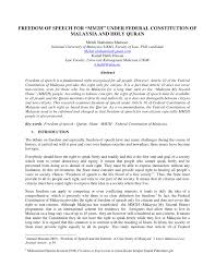 However, the constitution is rather specific about the. Pdf Freedom Of Speech For Mm2h Under Federal Constitution Of Malaysia And Holy Quran