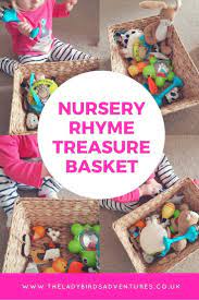 Making new friends with nursery rhymes is something that every should do in their childhood. Nursery Rhyme Treasure Basket A Fun And Engaging Activity For Older Babies And Toddlers Filled W Nursery Activities Treasure Basket Nursery Rhymes Activities