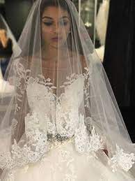 A cathedral length wedding veil will add elegance and grandeur to your wedding day. Ivory Tulle Scoop Ball Gown Cathedral Train Wedding Dresses Bonnyin Com