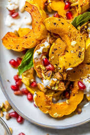 Roasted Delicata Squash With Burrata Pomegranate And Pistachios Recipe Delicata Squash Skinny Taste Recipes Delicious Salads