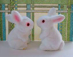 Crystal cat eye bunny rabbit easter egg basket made with swarovski elements. 2 Flocked White Bunny Rabbits Red Eyes Two Vintage Rabbits Etsy Rabbit Crafts Vintage Rabbit Bunny Rabbit