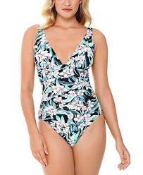 Swim Solutions Vintage Bouquet Printed Plunge Tummy Control One Piece Swimsuit Created For Macy S Reviews Swimwear Wo One Piece Swimsuits Shark Swimsuit