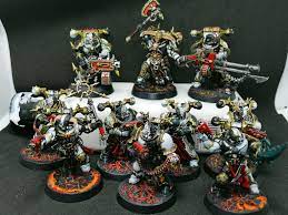 sons of malice squad is done really happy with the contrast of the red and their color scheme proud of the chaos star mace g warhammer chaos games workshop