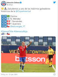 Lapadula igualó al argentino como el máximo anotador de la copa américa 2021 la selección peruana consiguió su pase a semifinales tras derrotar a. Copa America 2021 Eduardo Vargas Se Convirtio En El Maximo Goleador Vigente Del Torneo Tras Igualar A Paolo Guerrero Nczd Deportes Correo