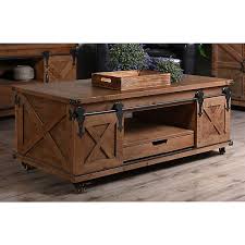 Vasagle industrial coffee table with storage shelf for living room, wood look accent furniture with metal frame, easy assembly, rustic brown ulct61x. Rustic Fir Wood Rolling Barn Door Coffee Table Kirklands