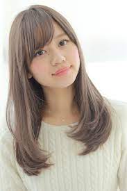 セミロング ストレート 前髪は流し ロングヘア ストレート 前髪 髪型 ストレート