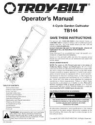 Remove the spark plug wire from the spark plug for safety. Troy Bilt Tb144 Operator S Manual Pdf Download Manualslib