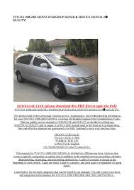 Accessories, audio & navigation (0). Calameo Toyota 1998 2003 Sienna Workshop Repair Service Manual Quality