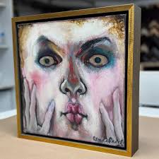 The Watcher" original oil painting in a float frame. Riveting....